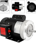 One HP Electric Motor 1750 RPM General Purpose Single Phase 56C Frame TEFC IP55 Garage Ready Dual Voltage shown in four angles