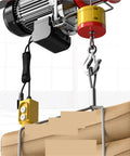 Super Handy Mini Electric Hoist Winch For Garage Work Perfect Small Lifting Crane With Motor Driven Control Device Rope Drum and Wire For Shop Transporting Heavy Gear Fast, showing motor and wire rope.