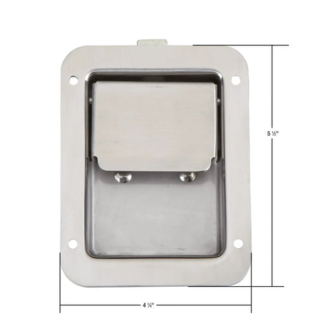 Beefy Non Locking Standard Flush Single Point Latch In Polished Stainless Steel With Bolt On Mount For Truck Tool Boxes, Trailers, Campers And RVs, Silver Finish