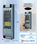 Tough As Nails Heavy Duty 120W 24V LED Power Supply Driver For Strip Lights CCTV Computers And Displays With 100-240V AC Input And 24V DC Output Aluminum Heat Sink For Solid Heat Dissipation IP20 Rated slim 186mm power supply