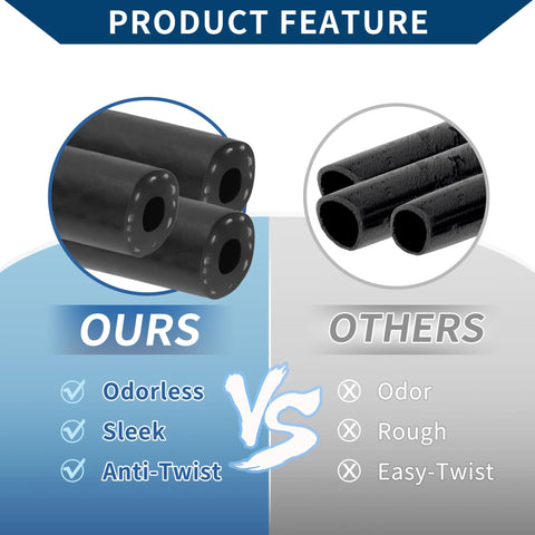 Comparison of black High Temp Silicone Vacuum Hose For Cars And Trucks Heavy Duty Vacuum Line 0.5 Inch ID 3mm Wall Thickness 3.3 Ft Length Black 130 PSI Max Durable Automotive Silicone Tubing and competitor's hose showing features.