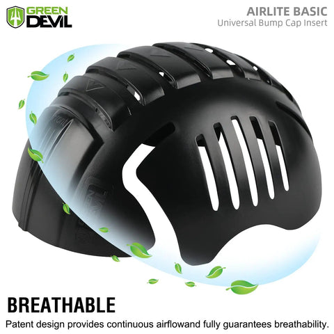 Lightweight HDPE Bump Cap Insert For Baseball Caps Ventilated Airlite All Day Comfort Protective Cap Liner in black, side view