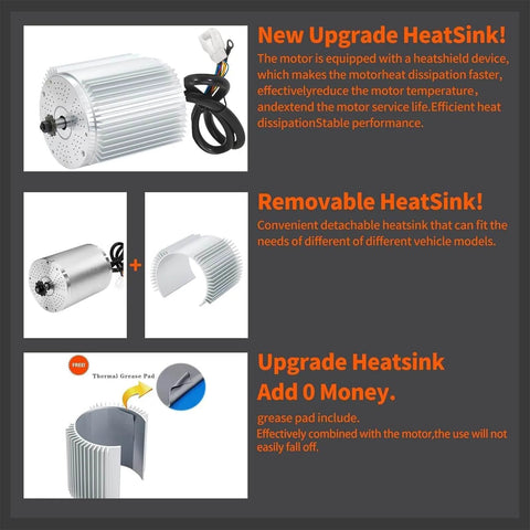 Powerful 3000W 72V Brushless DC Motor Kit With 50A Controller For Scooters And Go Karts, 4900 RPM, with new heat sink