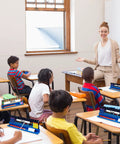 Classroom setting with students using Classroom Desk Name Plate Holder And Index Card Organizer For Students on desks