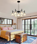 Farmhouse Chandelier 7 Light Black Pendant Light With Glass Shade Dope Industrial Vintage Hanging Fixture in bedroom