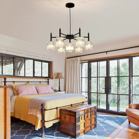 Farmhouse Chandelier 7 Light Black Pendant Light With Glass Shade Dope Industrial Vintage Hanging Fixture in bedroom