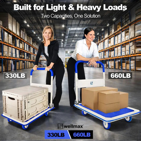 No Sweat Foldable Push Cart Dolly Rocking A Solid 660 Pound Load Rating For Smooth Moving Hauls And Super Compact Portable Trunk Storage In Vivid Blue