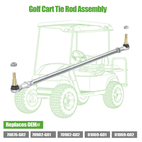 Must-Have Golf Cart Tie Rod Assembly Left And Right For EZGO Gas And Electric Carts 2001 Up 26 Inch Fits TXT Shuttle ST Express And More With Part Numbers 70876-G02 70902-G01 70902-G02 01069-G01 01069-G02, 26-inch steel steering linkage