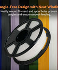 Matte White PLA Filament 1.75mm 1kg Spool For 3D Printing, Easy To Use On Most FDM Printers, Smooth Matte Finish displayed with colored background