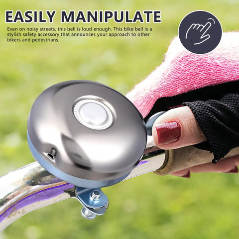 Loud As Heck Clear Safety Bell For Electric Scooters And City Commuter Bikes Fits 0.86 To 1.18 Inch Handlebars Easy Thumb Trigger Install Audible Ring That Cuts Through Traffic Ideal For Bikes Cruisers And Trikes, clear metal bell on handlebar