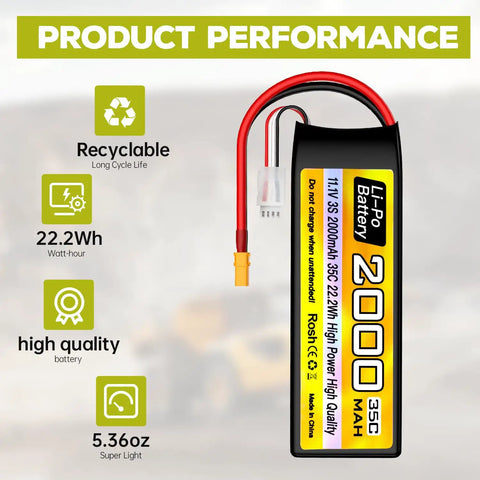 3S Lipo Battery 11V 2000mAh 35C With XT30 Plug And USB Charging Cable For RC Cars Trucks Boats Drones And FPV Quadcopters