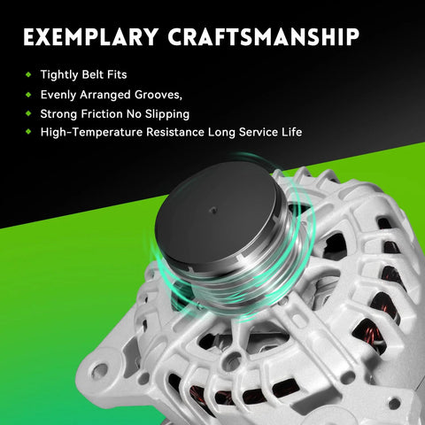 Close-up of New Direct Fit Alternator Replacement For Nissan Rogue 2014 2018 showing clutch pulley and craftsmanship features
