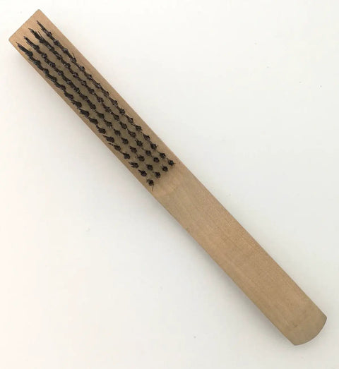 10 inch wire brush included with Heavy Duty Welding Chipping Hammer with Coil Spring Handle for shock absorption, shown on side view.