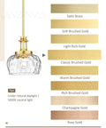 JAZAVA 10-Inch Brushed Gold Pendant Light, Modern Farmhouse Hanging Fixture with Ribbed Glass Shade, color options displayed.