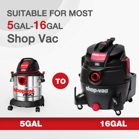 Comparison of 5-gallon and 16-gallon Shop-Vac models, suitable for use with High-Performance Cartridge Filter for Wet and Dry Vacuums