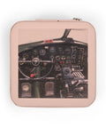 Pink Jewelry Travel Case With Plush Lining Ultra Compact 4 By 4 By 2 Inch Organizer For Rings Earrings And Necklaces Perfect For Purse Or Carry On Keeps Delicate Bling Safe On The Go, featuring an airplane cockpit design on the front.