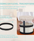 66 Oz Wide Mouth Sourdough Starter Jar Kit With Easy Read Ounce And ML Scale Lines For Real Date Marked Feeding Band Thermometer Sourdough Jar Scraper Cloth Cover And Bamboo Wood Lid Black showing feeding day tracker band