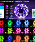 100ft USB Powered RGB LED Strip Lights for Bedroom TV Backlight and Gaming Setup with Bluetooth IR Remote and App Control