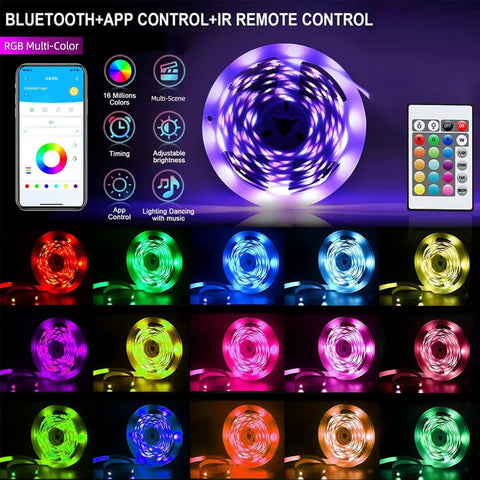 100ft USB Powered RGB LED Strip Lights for Bedroom TV Backlight and Gaming Setup with Bluetooth IR Remote and App Control