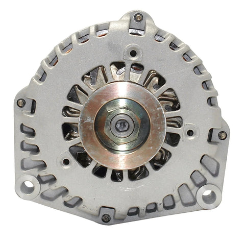 Front view of a Remanufactured Alternator With High Quality Bearings And Double Lip Seals For Low Friction And Quiet Operation.