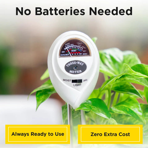 3-In-1 Soil Moisture, Light, And pH Meter For Indoor And Outdoor Plants No Batteries Required Hygrometer close-up in use