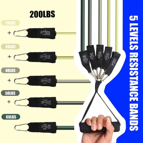Hella Durable Resistance Band Wall Mount Rack With Two Sturdy Aluminum Brackets And Five Thick Elastic Cords for 200lbs resistance.