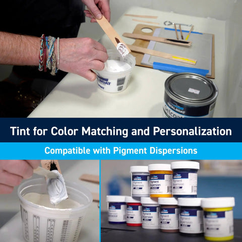 Person mixing Premium Marine Grade Polyester Gelcoat For Fiberglass Repair White Quart with tinting pigments.