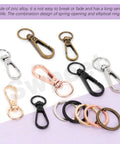 Assorted 50Pcs 5 Colors Push Gate Snap Hooks With Key Rings Kit For Lanyards Handbags DIY Crafts on display