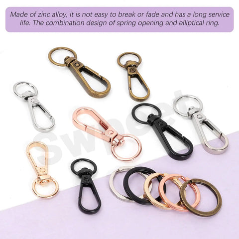 Assorted 50Pcs 5 Colors Push Gate Snap Hooks With Key Rings Kit For Lanyards Handbags DIY Crafts on display
