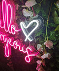 Hello Gorgeous Pink LED Neon Sign For Wall Decor, 21 Inch Neon Light with floral accents and heart shape