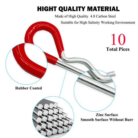 Beefy Ten Pack Heavy Duty Hitch Pins R Clips With Rubber Coated Grips 60mm Long 3mm Wire Diameter for trailers and trucks