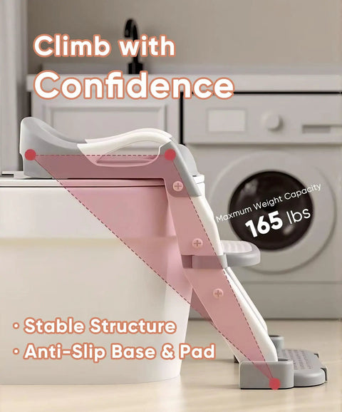 Adjustable Toddler Potty Training Seat and Foldable Toilet Trainer with Splash Guard Non Slip Steps Heavy Duty Premium Soft Removable Cushion No Mess Must Have