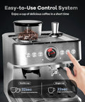Semi Automatic Espresso Machine With Built In Grinder And Quick Milk Frother 20 Bar Pressure with easy-to-use control system.
