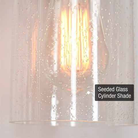 Close-up of a Brentwood Seeded Glass Shades Set showing clear bubble texture with light bulb; Modern Ceiling Lamp Glass Replacement