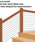 Outdoor deck with Black T316 Stainless Steel Left And Right Hand Swage Lag Screws For Wood Posts 1 1/8 Inch Deck Cable Railing Kit