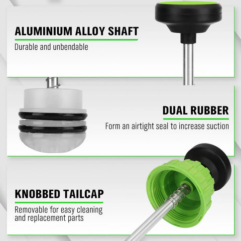 Swanlake 200cc fluid extractor with aluminum alloy shaft, dual rubber seal, and knobbed tailcap.
