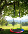 Ultra Strong Saucer Swing 40 Inch For Backyard Fun hanging from tree, multi-colored 900D Oxford Waterproof Seat, green landscape