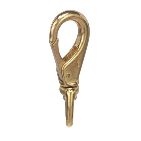 Cast Brass Swivel Eye Snap Hook For Marine Rigging And Fishing Lines, 4 inch heavy duty brass snap hook close-up view.