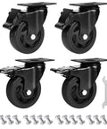 4 Inch Caster Wheels Set of 4 Heavy Duty Rubber Plate Casters Load Capacity Up To 1200lbs With Safety Brakes and Screws
