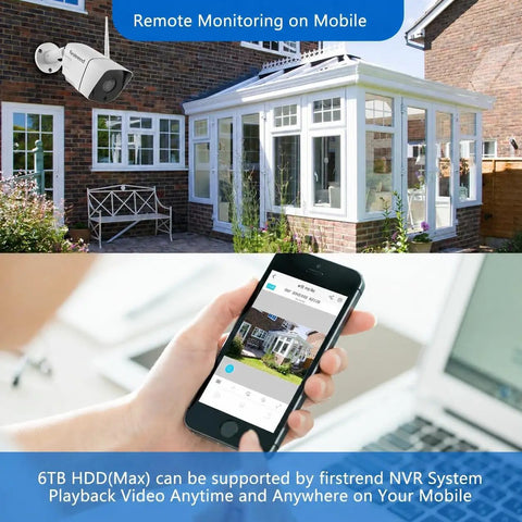 All In One WiFi Security Camera System With NVR Kit, 4 1080P Bullet Cameras, 2TB HDD Included, remote monitoring on mobile