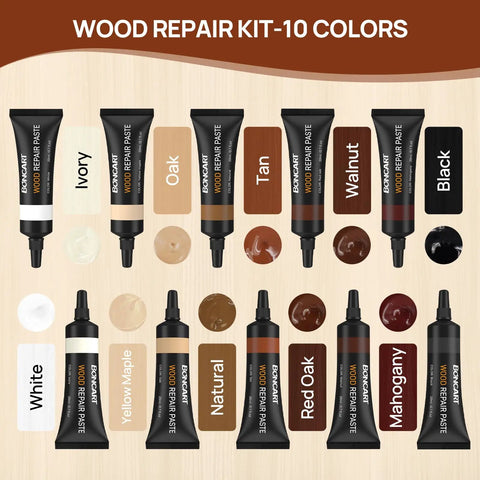 Wood Furniture Repair Kit With 10 Color Touch Up Fillers For Scratches Cracks Paint Chips And Nail Holes On Furniture