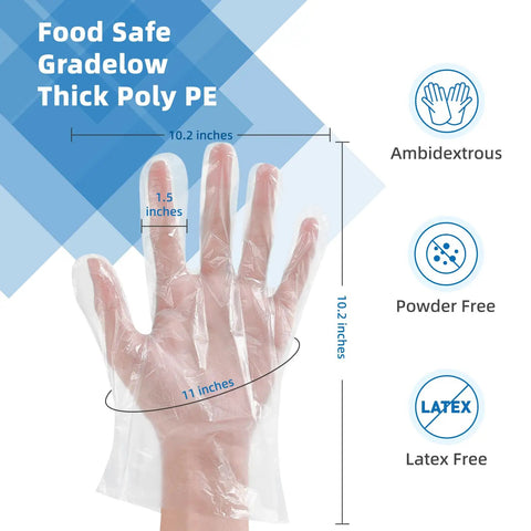 Disposable Poly Food Prep Gloves One Size Fits Most Clear 500 Count Pack Of 1 Ultra Thick Polyethylene Food Handling Gloves for kitchen