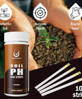 100 Pack Soil pH Test Strips Kit With Fast And Accurate Readings For Garden Lawn And Plants 3 To 9 pH Range, hands holding soil