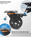 Heavy Duty 4 Inch Swivel Caster Wheels Set Of 4 With Dual Locking Brakes and Whisper Quiet Polyurethane Tires showcasing 360-degree rotation feature.