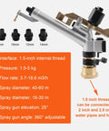 1.5 Inch 360 Degree Impact Adjustable Water Gun Spray Nozzle Set with thread adapters for large area irrigation