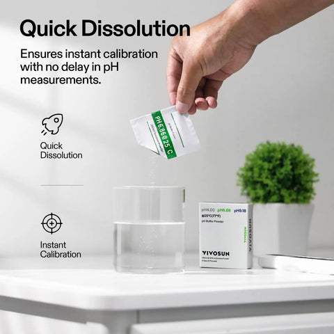 18 Pack pH Buffer Powders for Precise Calibration of Your pH Meter No-Fuss Buffers Include 6.86, 4.00, and 9.18 for Easy, Accurate Tester Readings and Reliable Results. Hand pouring pH 6.86 powder into a clear cup