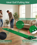 Indoor Golf Putting Mat With Premium Velvet Surface And Anti Slip Base for home practice, featuring distance markers and easy setup.