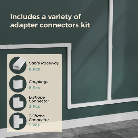 Cord Hider Kit With 113 Inch Cable Covers For Wires On The Wall, Paintable Self Adhesive Cable Raceway kit with connectors