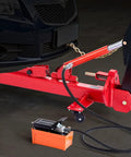 6T Auto Body Frame Puller Straightener with 3T Airbag Jack and 6000 PSI Hydraulic Foot Pump in action on a car bumper