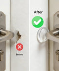 Before and after showing 12 Piece Cabinet Door Stopper Kit And Fridge Bumper Pads, clear silicone bumpers protecting door.